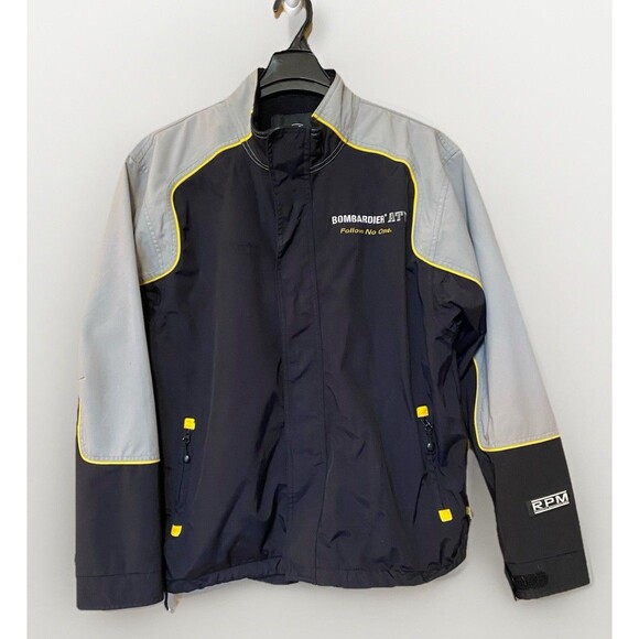 Bombardier ATV Riding Follow No One Jacket Sz L Fleece Lined RPM BRP Black Gray - Picture 1 of 11
